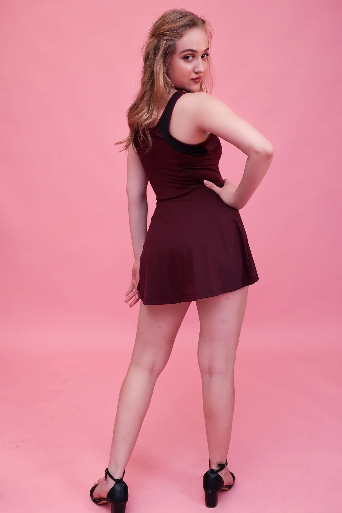 Swirl Tennis Skirt Dress for adventure and coffee run ( Brown )