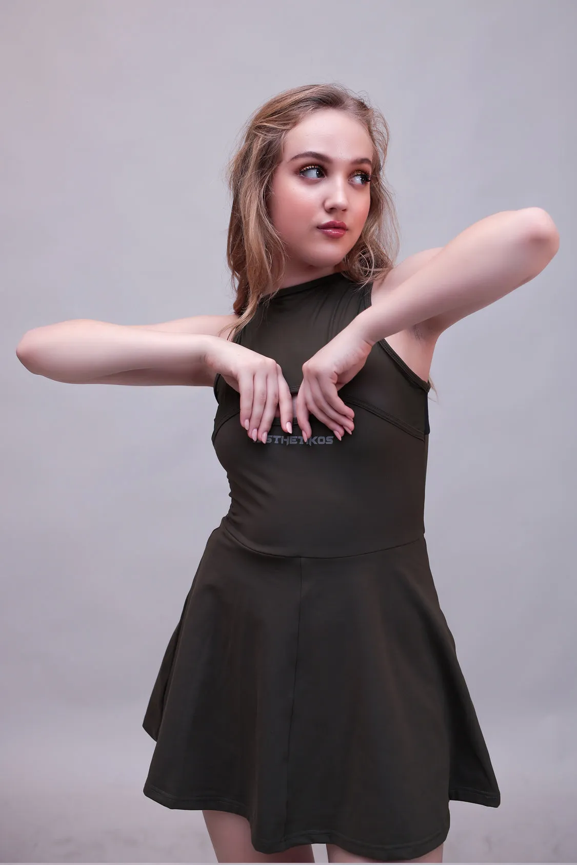 Swirl Tennis Skirt Dress for adventure and coffee run ( Brown )