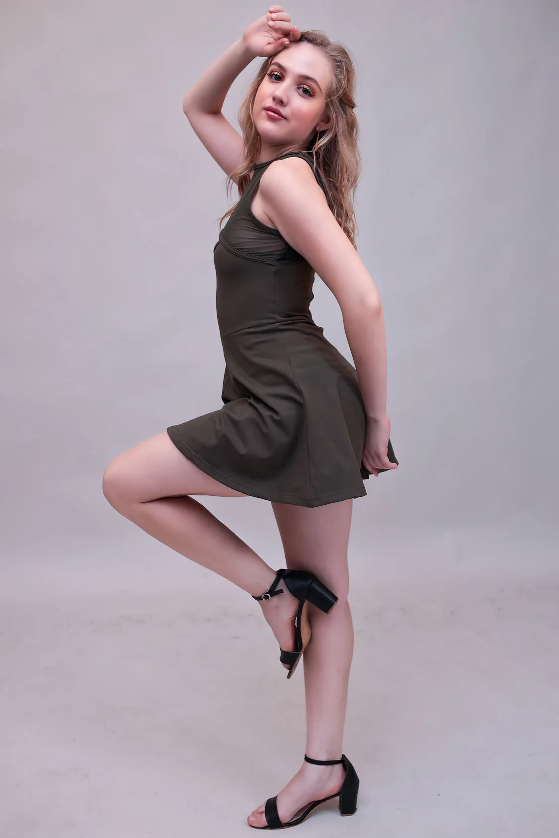 Swirl Tennis Skirt Dress for adventure and coffee run ( Brown )