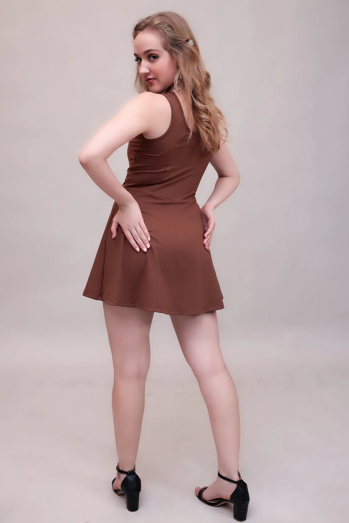 Swirl Tennis Skirt Dress for adventure and coffee run ( Brown )