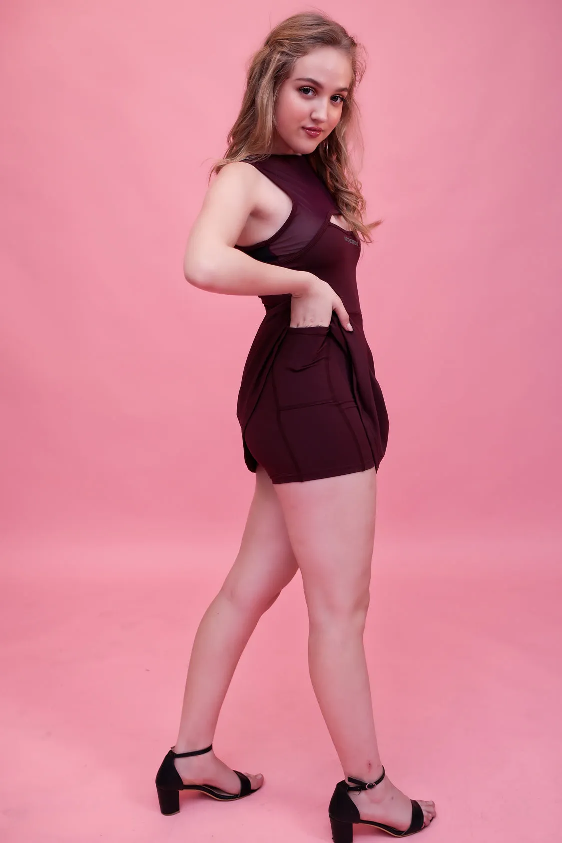 Swirl Tennis Skirt Dress for adventure and coffee run ( Wine )