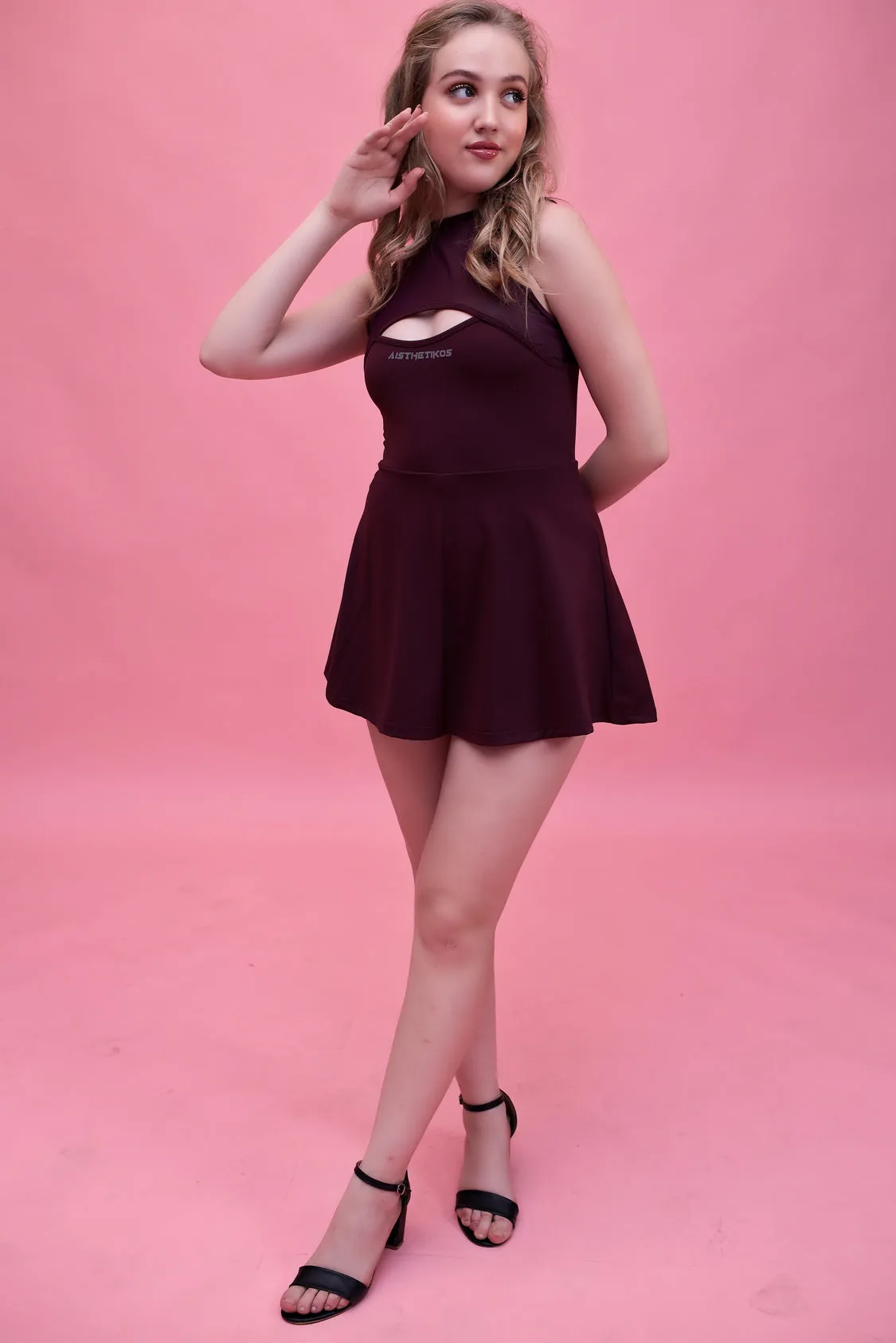 Swirl Tennis Skirt Dress for adventure and coffee run ( Wine )