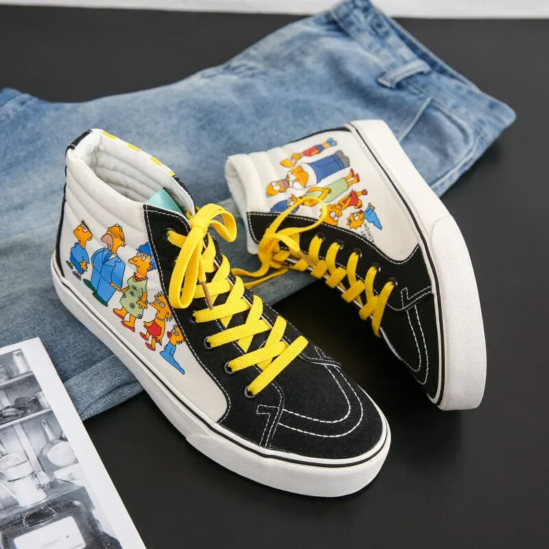 Trend Cartoon High Top Leinwand Schuhe Frauen Druck Frauen Casual Turnschuhe Leinwand Schuhe