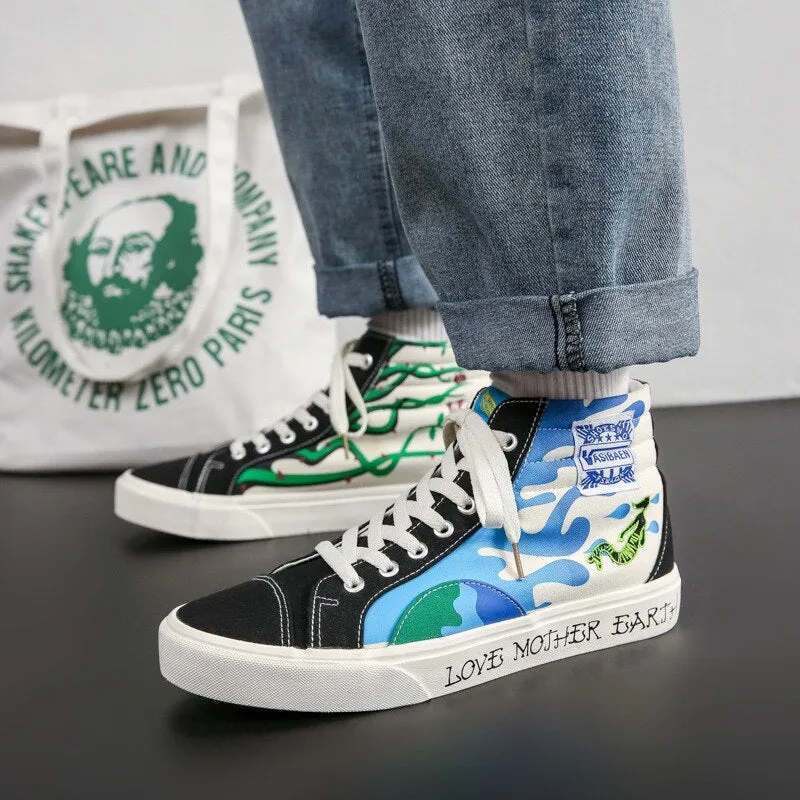 Trend Cartoon High Top Leinwand Schuhe Frauen Druck Frauen Casual Turnschuhe Leinwand Schuhe