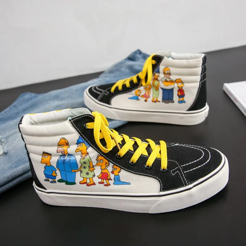 Trend Cartoon High Top Leinwand Schuhe Frauen Druck Frauen Casual Turnschuhe Leinwand Schuhe
