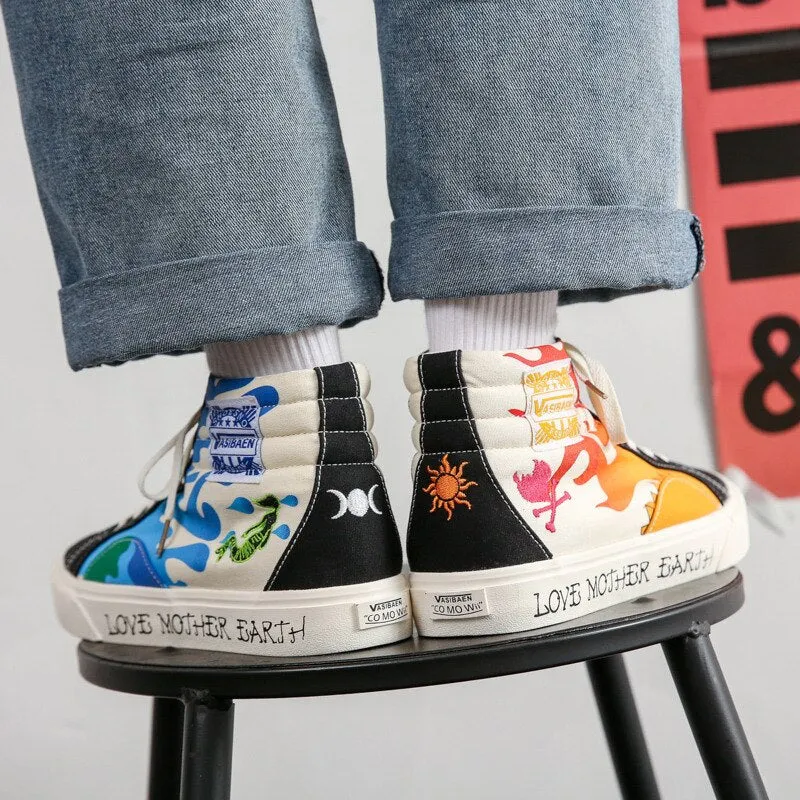 Trend Cartoon High Top Leinwand Schuhe Frauen Druck Frauen Casual Turnschuhe Leinwand Schuhe