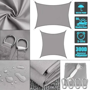 Waterproof 300D Gray Square Rectangle Shade Sail Garden Terrace Canopy Swimming Sun Shade