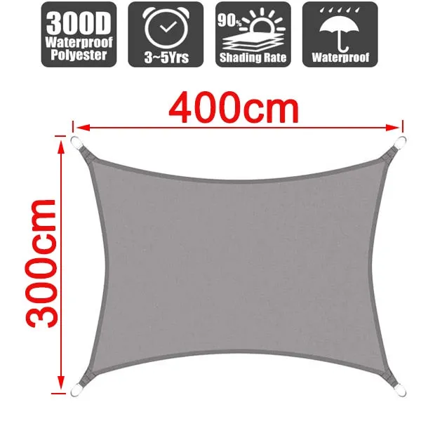 Waterproof 300D Gray Square Rectangle Shade Sail Garden Terrace Canopy Swimming Sun Shade