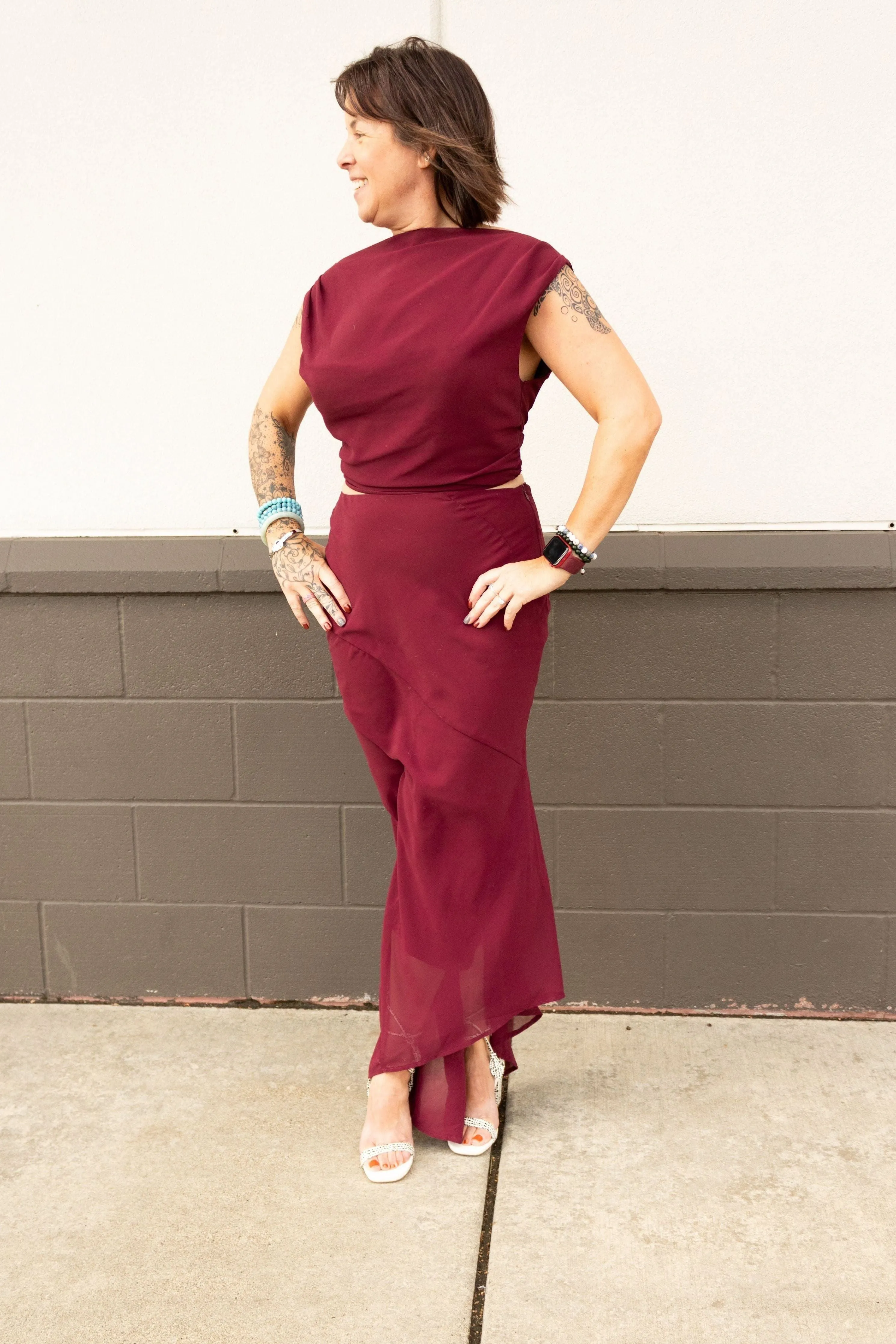 Wine Asymmetrical Skirt