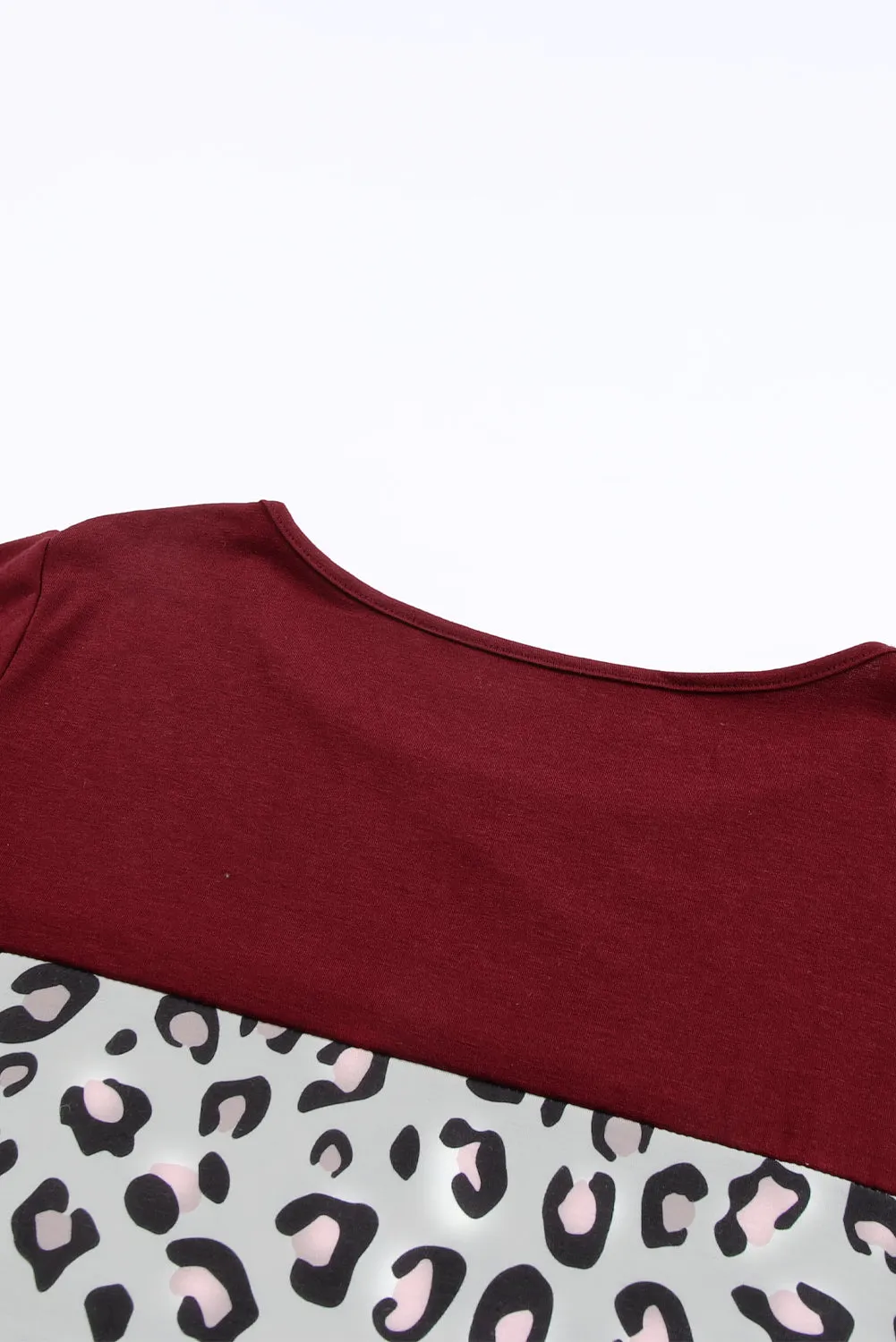 Wine Red Striped Leopard Patchwork Lace T Shirt Dress