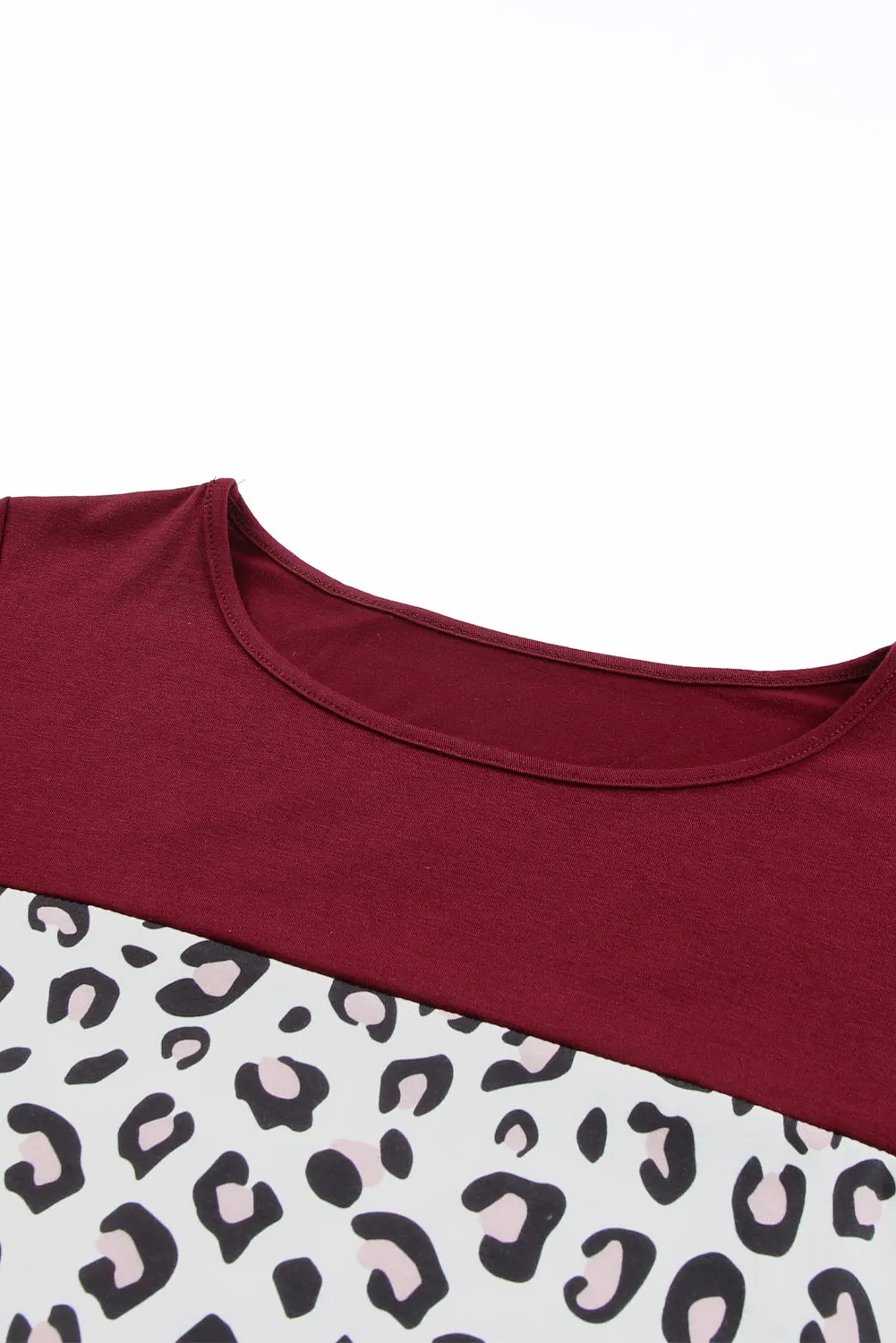 Wine Red Striped Leopard Patchwork Lace T Shirt Dress