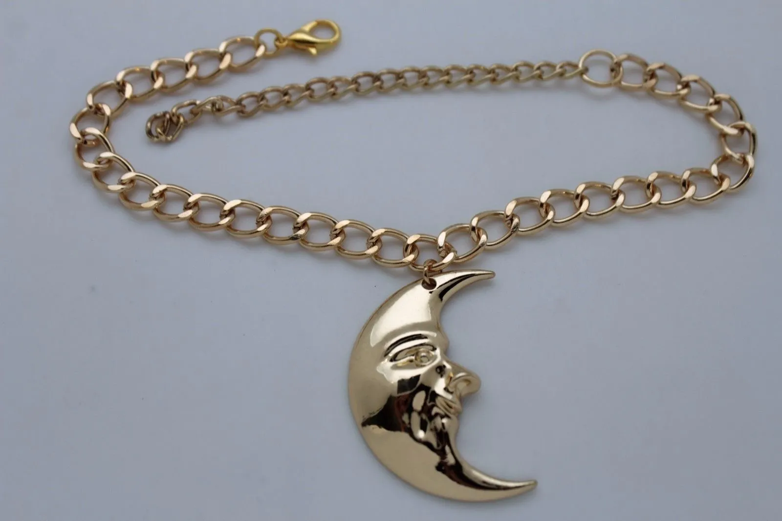 Women Gold Metal Boot Chain Bracelet Anklet Shoe Big Shinny Moon Charm Hot Fashion