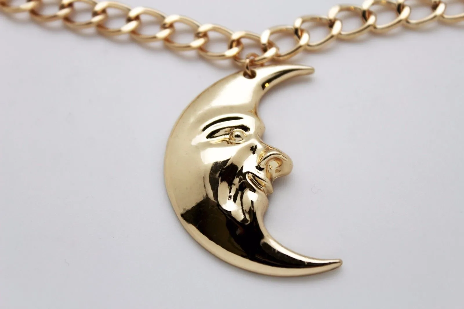 Women Gold Metal Boot Chain Bracelet Anklet Shoe Big Shinny Moon Charm Hot Fashion