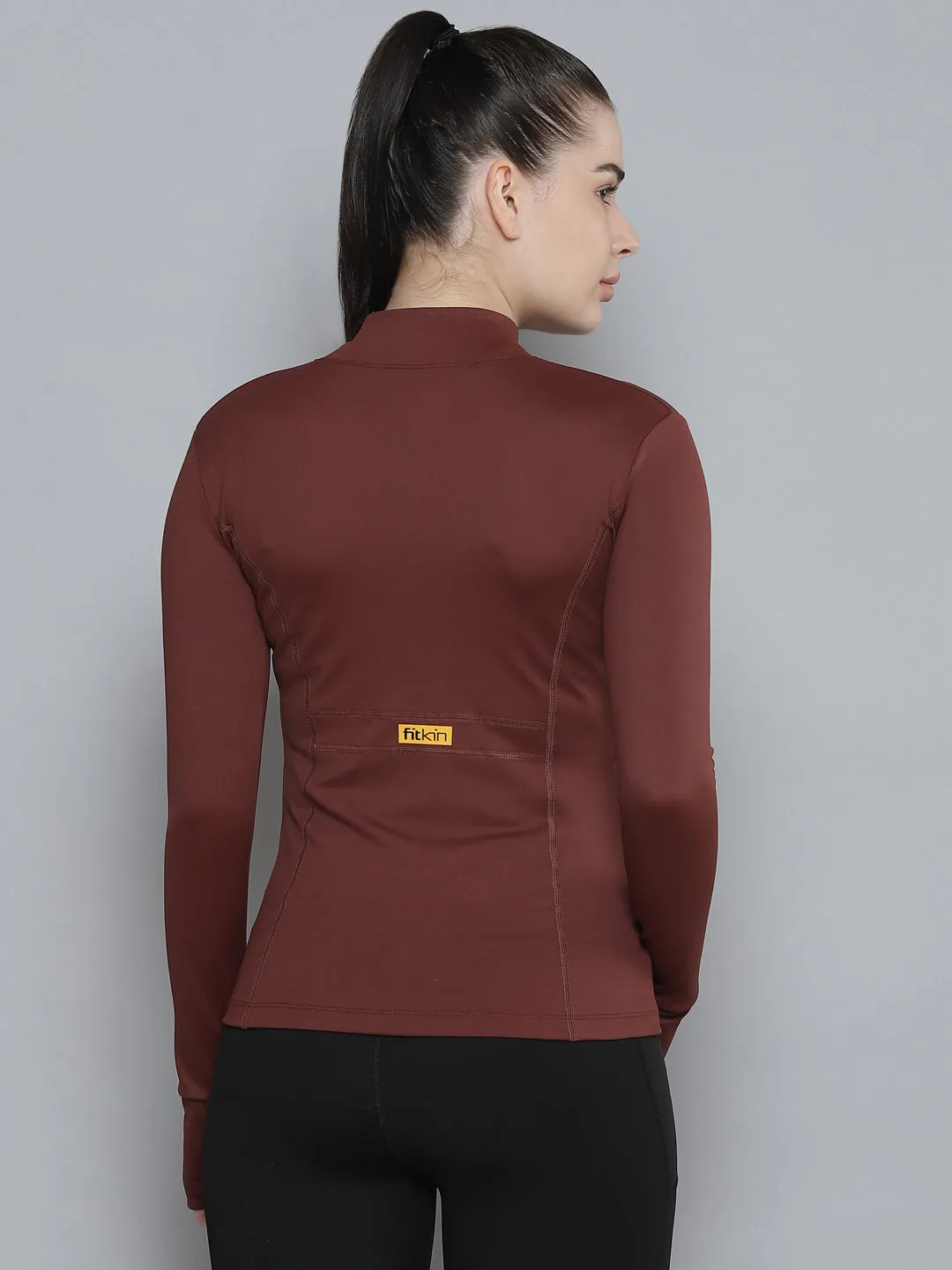 Women's Brown Solid Quick Dry Active Fitted Sporty Jacket