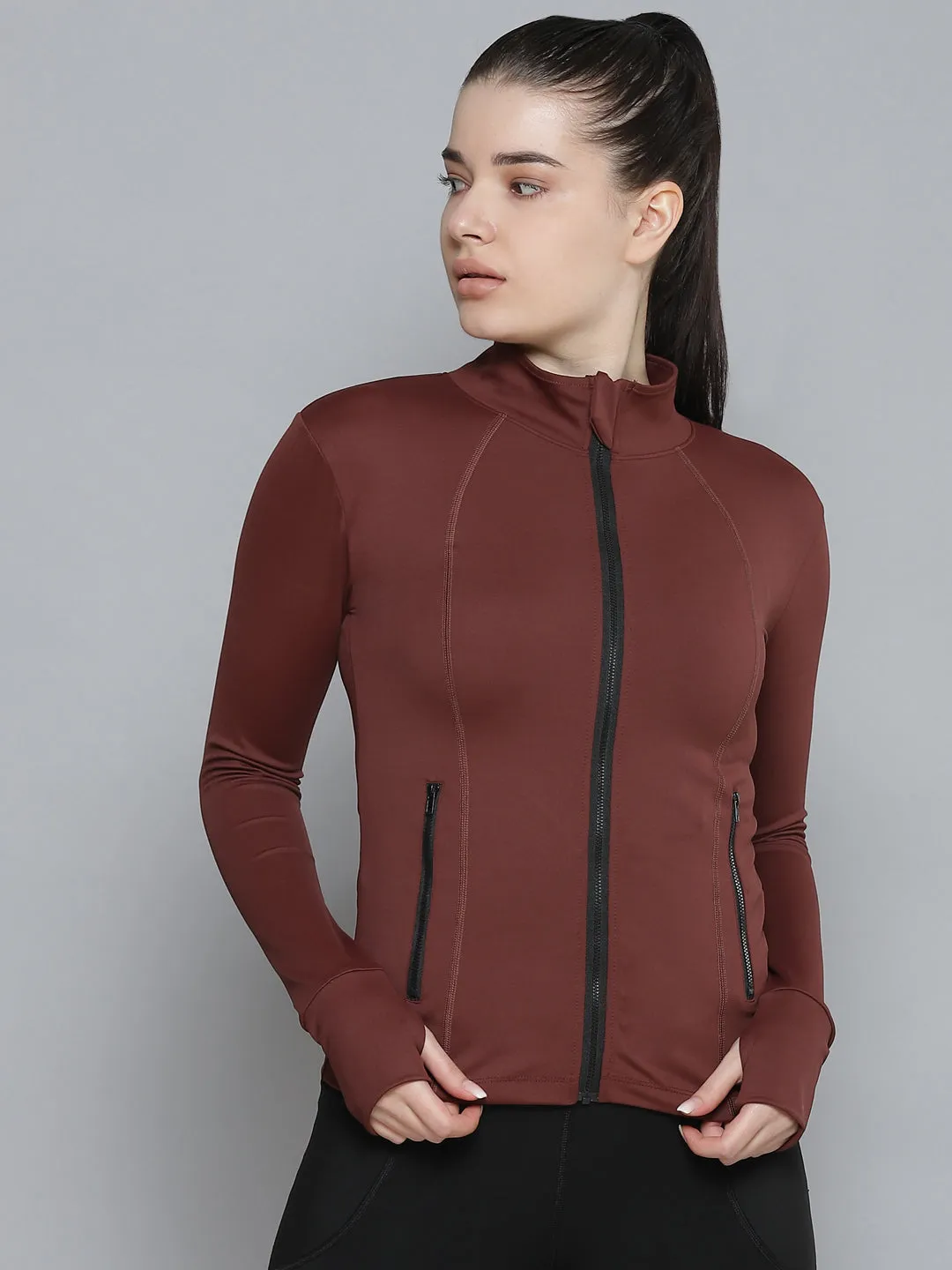 Women's Brown Solid Quick Dry Active Fitted Sporty Jacket