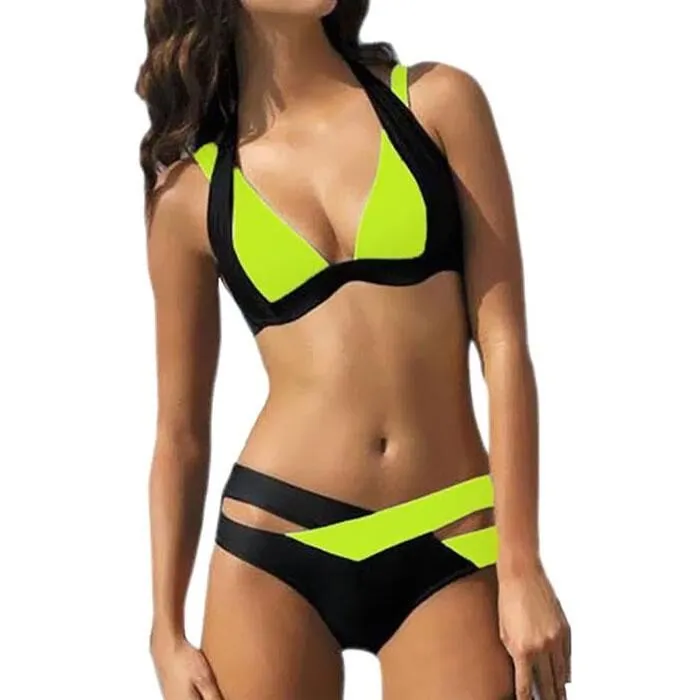 Women's Color Block Bandage Push-Up Bikini