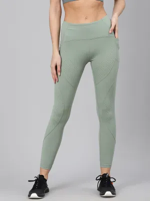 Women's Green Self Design Quick Dry Cropped Training Tights