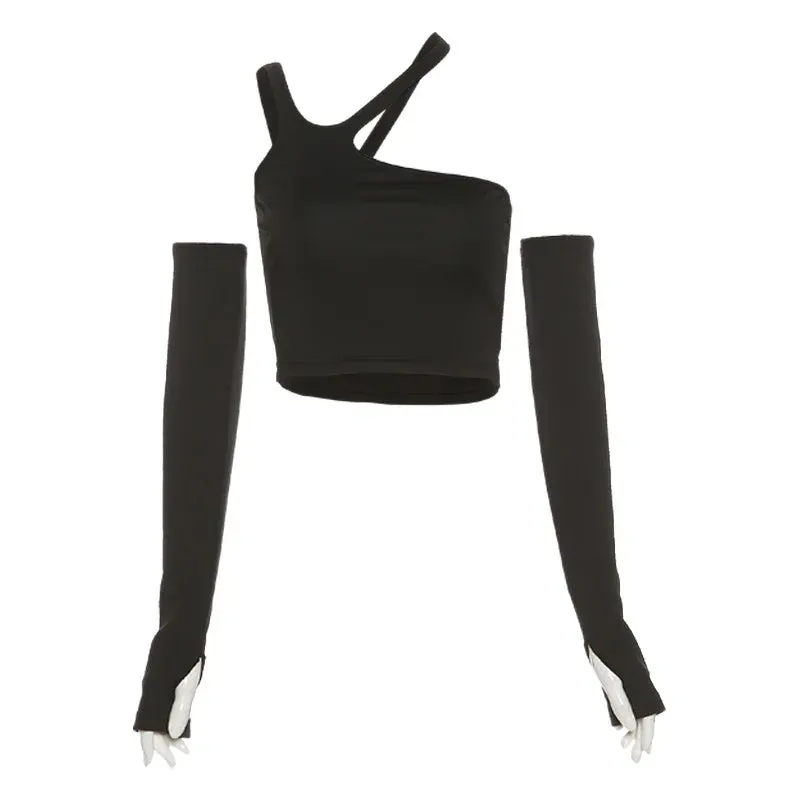 Y2K Irregular Halter Crop Top – Edgy & Versatile Clubwear
