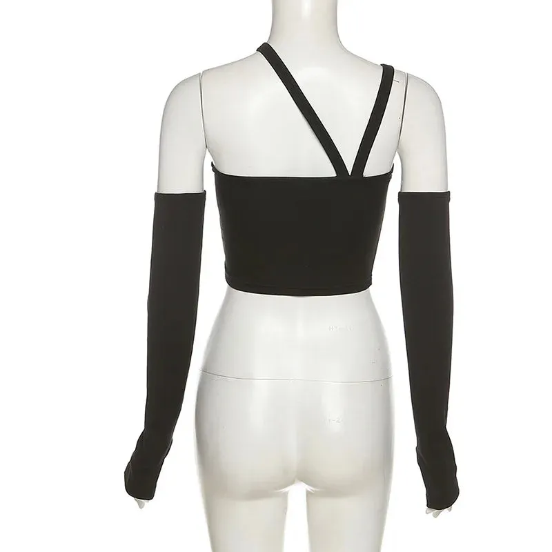 Y2K Irregular Halter Crop Top – Edgy & Versatile Clubwear